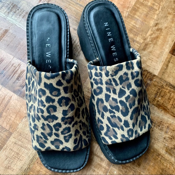 Y2K Nine West Leopard Chunky Platform Slide Sandal - Picture 2 of 8